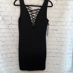 NWT Forever 21 Black Mini Dress Sleeveless Lace Up Front V back Front Tie Small